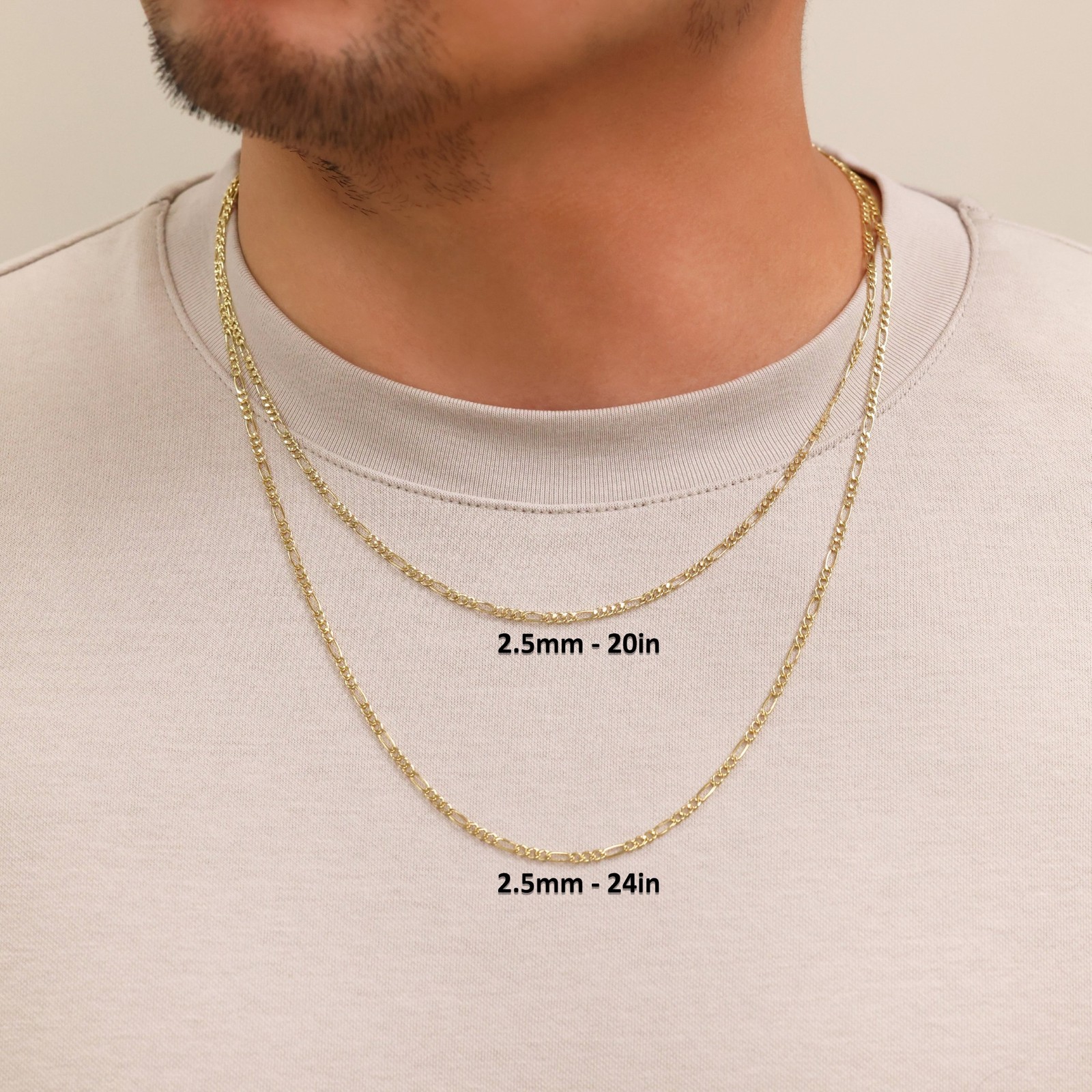 14K Yellow Gold 2.5mm Figaro Chain Link Italian Necklace Mens Womens 16″- 26″