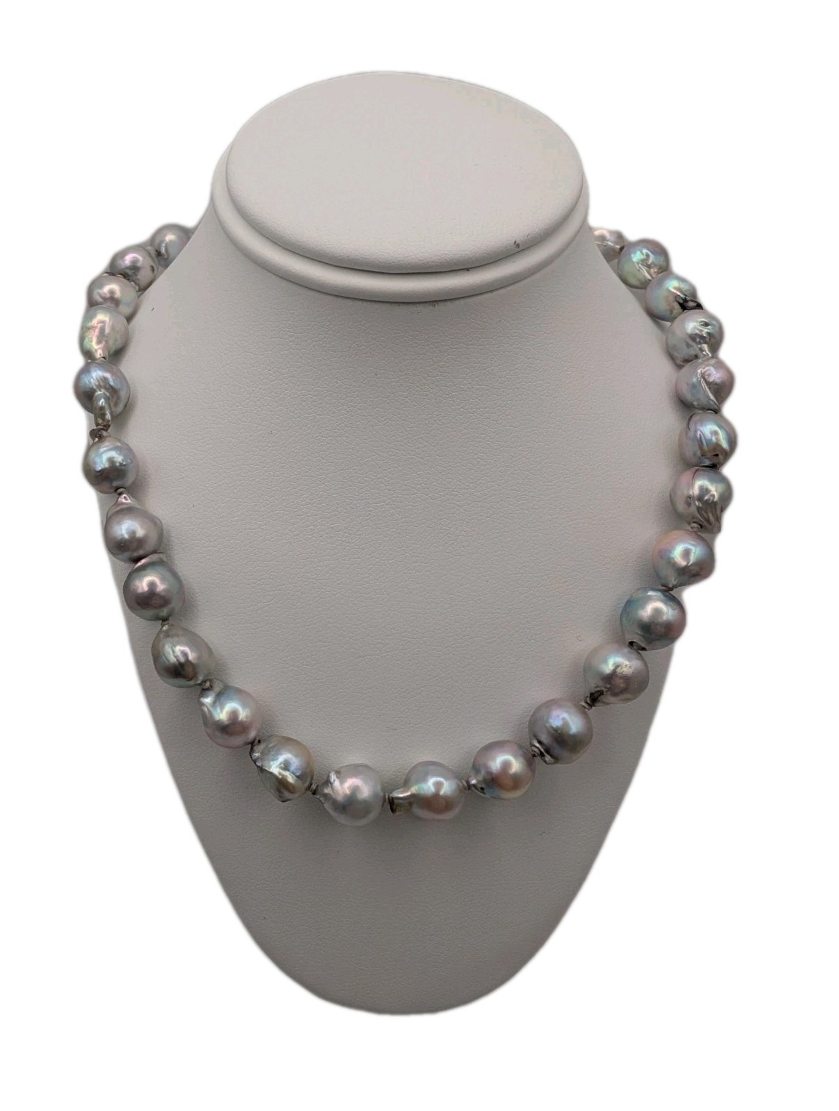 Vintage Japanese Akoya Baroque Pearl Necklace 7mm Silver Blue 17″ Long