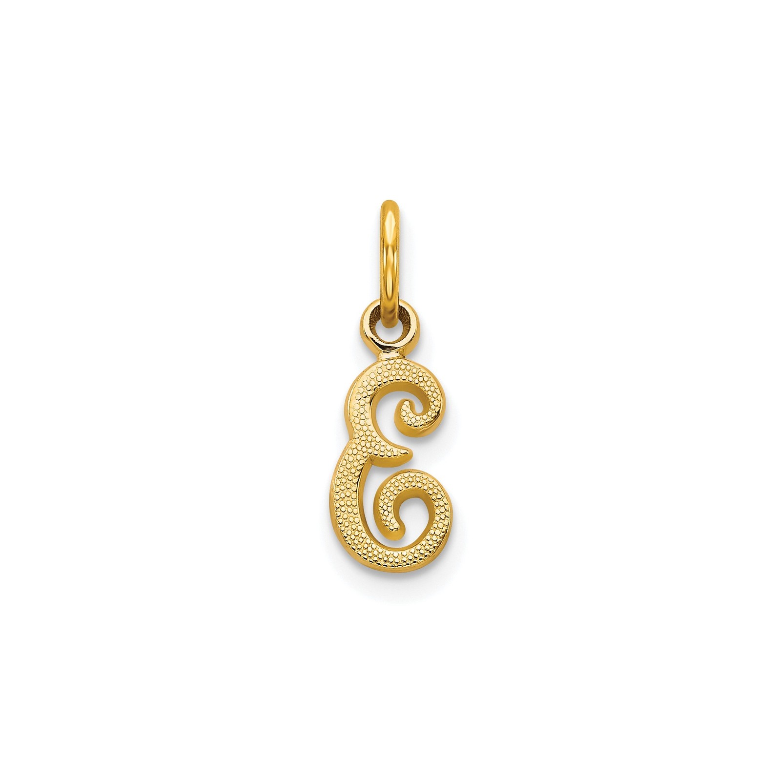 10k Yellow Gold Script E Pendant Textured Alphabet Charm for Women Monogram Neck