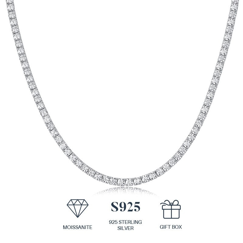 2-5mm Round Cut Moissanite Tennis Chain S925 Sterling Silver Bracelet Necklace