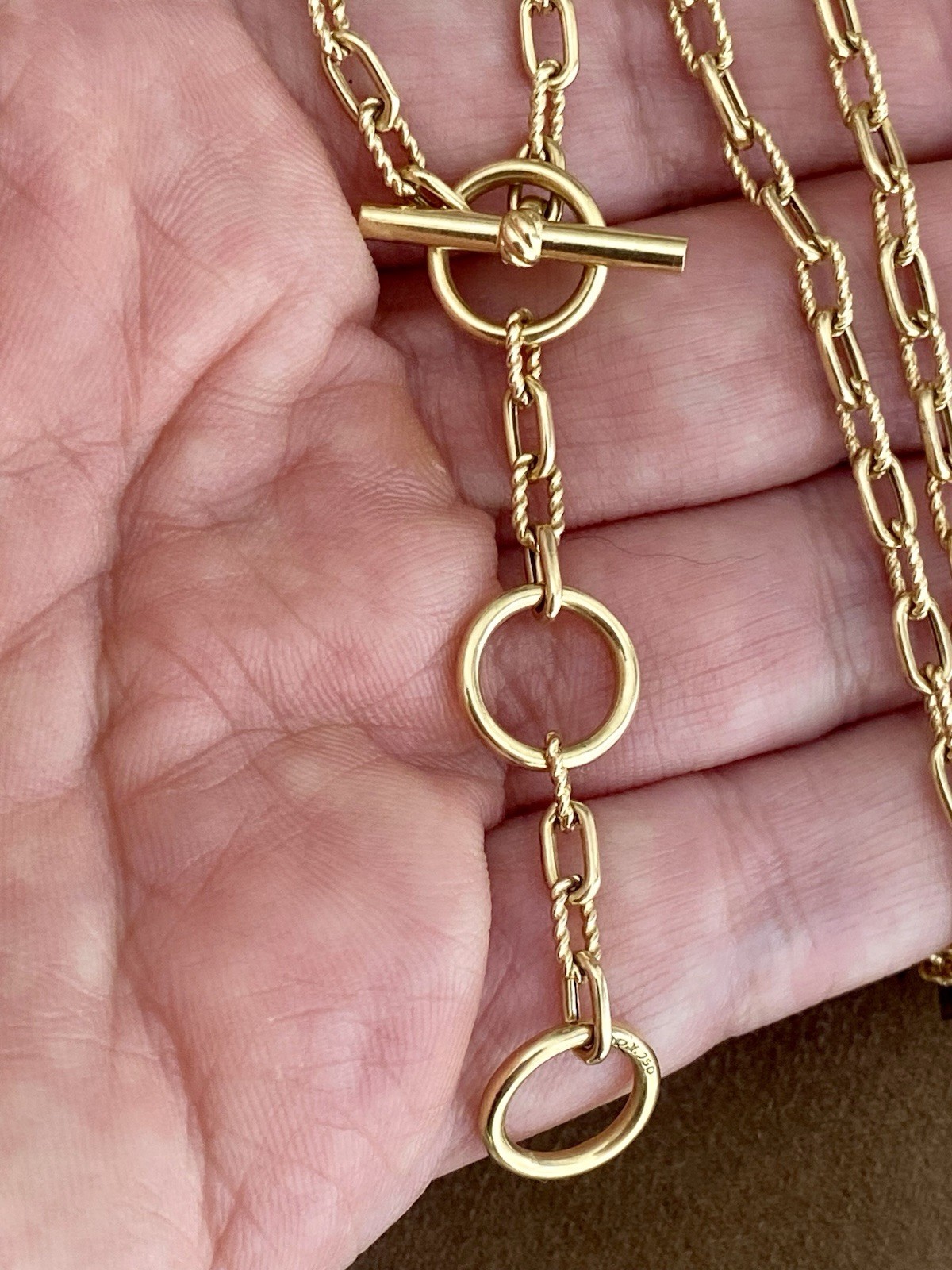 David Yurman 18K Gold Madison Necklace 3mm 17” Toggle 3 Ring Amulet Holder $4400