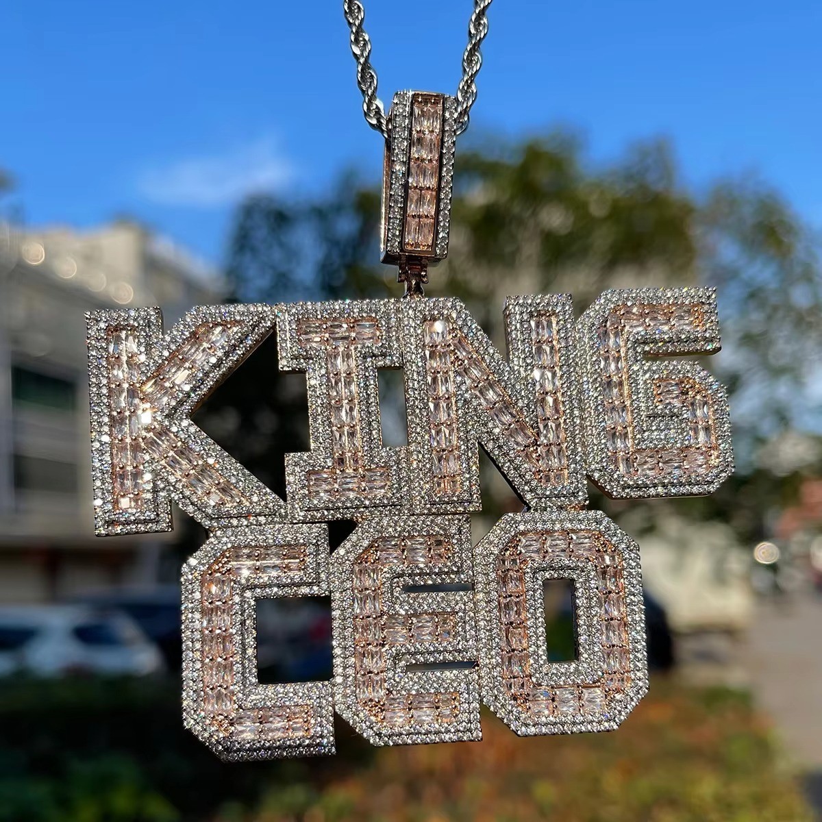 SOLID 925 SILVER moissanite Hip Hop Baguette Custom Name Plates Pendant