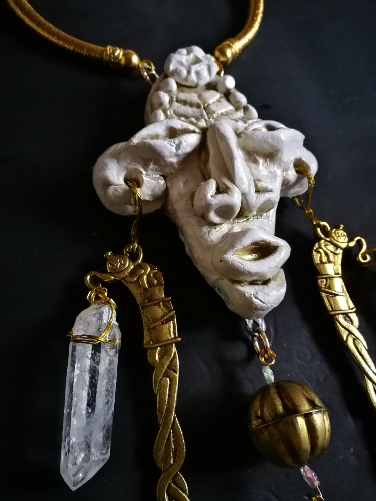 Luxury Jewelry Necklace Pendant Tribal Crystal Rock Charm Statement Ethnic Mask