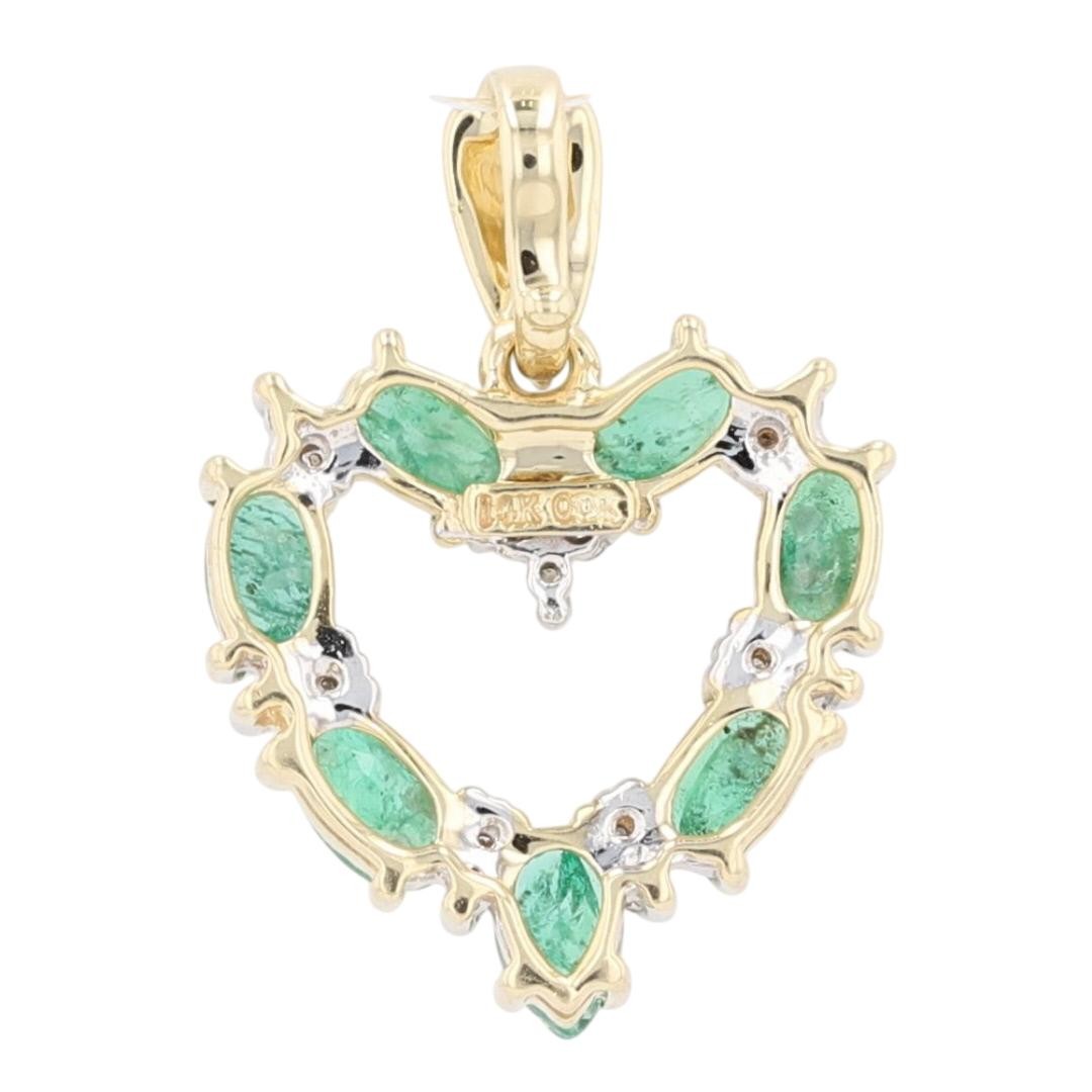 1.28ctw Emerald & Diamond Heart Pendant without Chain 14k Yellow Gold 2.74 Grams
