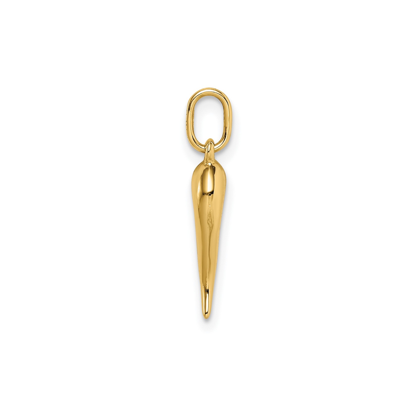 14k Yellow Gold Hollow Italian Horn Cornicello Pendant Charm 13.5mm