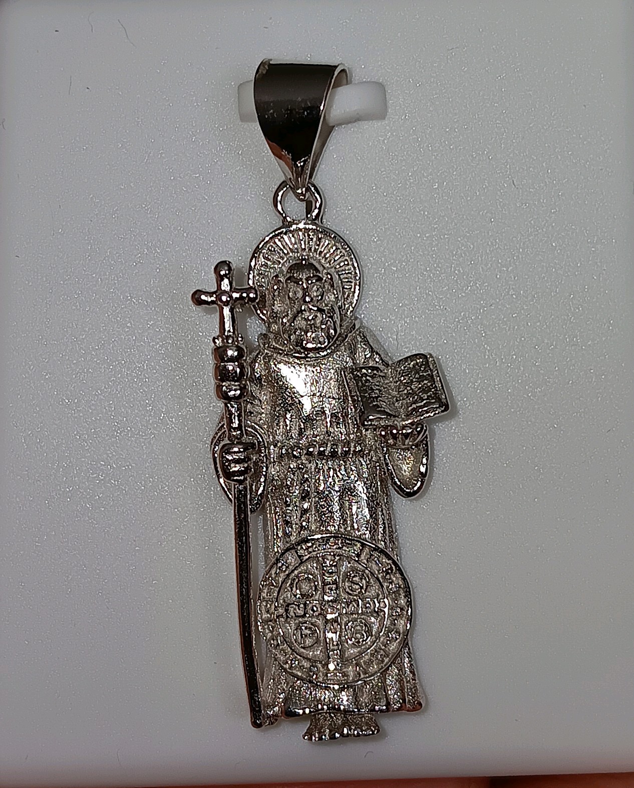 SAN BENITO / ST. BENEDICT 3D Sterling Silver Religious Charm Pendant Solid 925