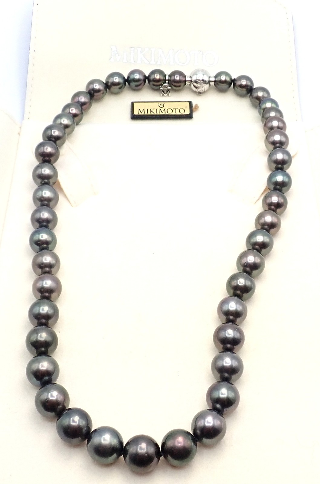 Mikimoto 18k White Gold Diamond Large Tahitian South Sea Pearl Strand Necklace