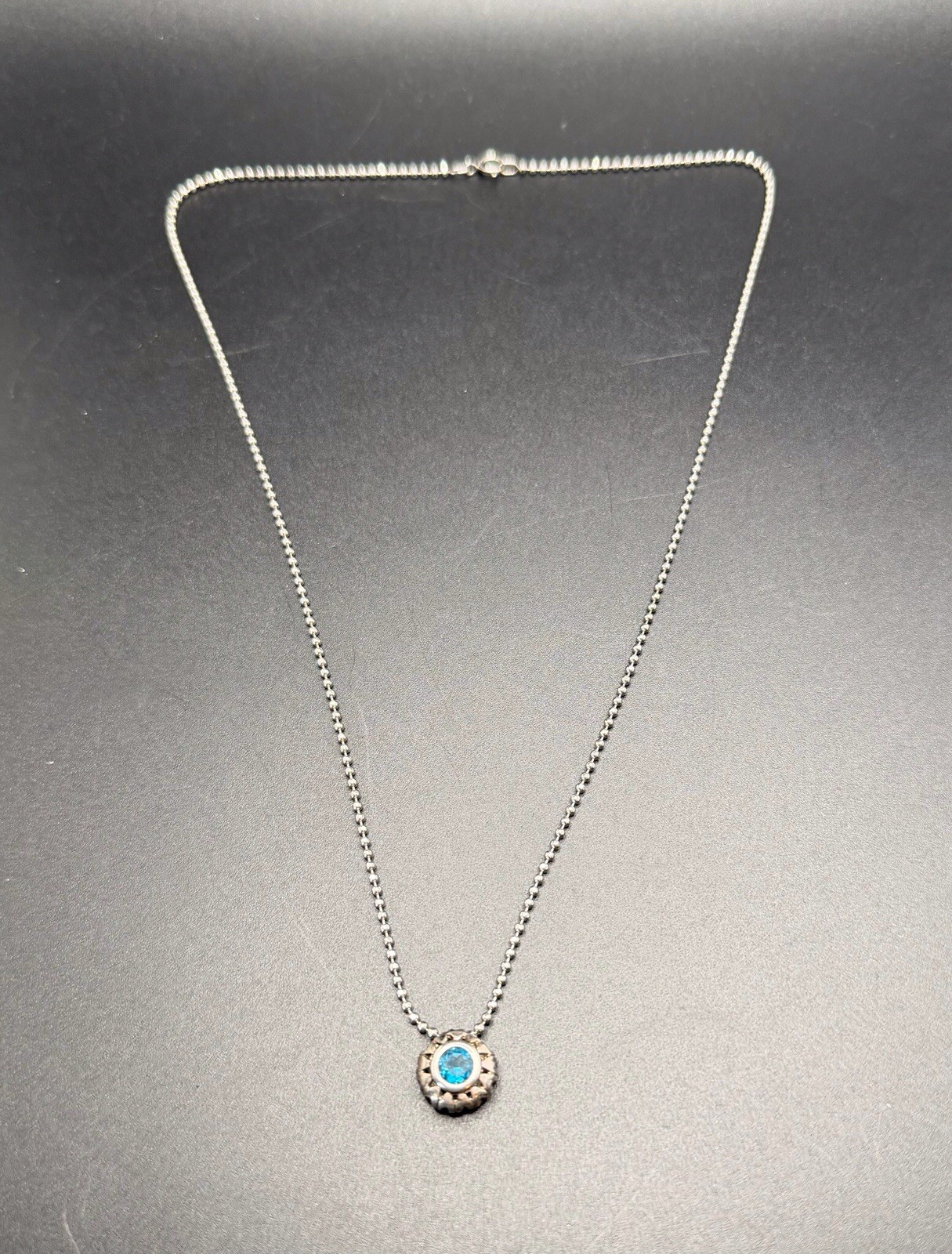 Blue Topaz 925 Sterling Silver Pendant Necklace Thailand 18” Ball Chain