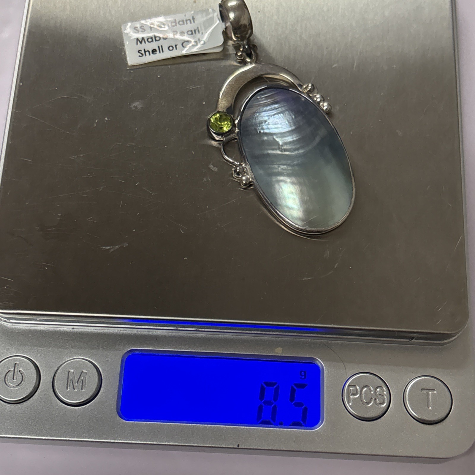 925 Sterling Silver Mabe Pearl & Peridot Pendant ~ 2.25” ~ 8.5 grams ~ READ DESC