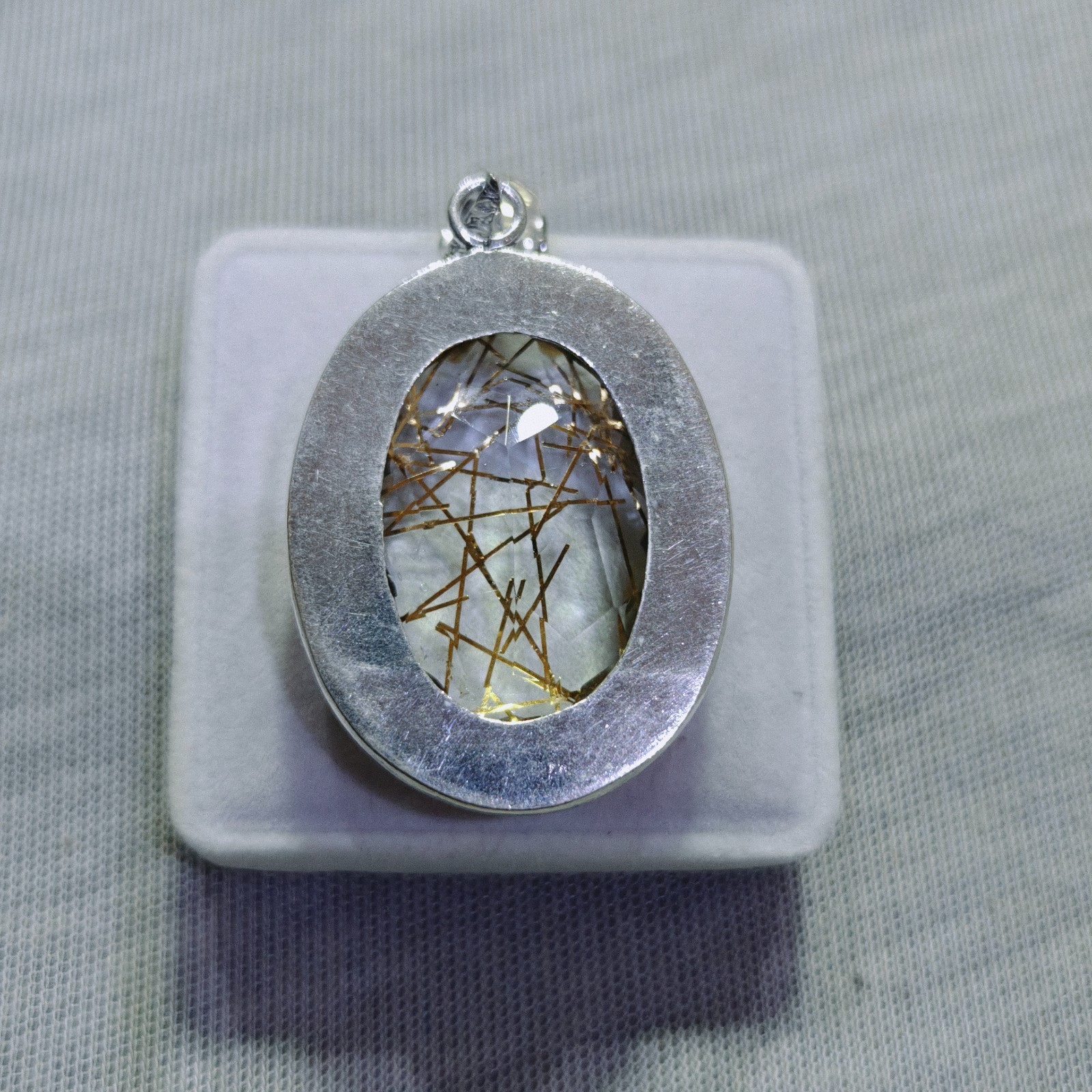 Golden Rutile Quartz Oval Gemstone Pendant Rutile Sterling Silver Pendant Gift