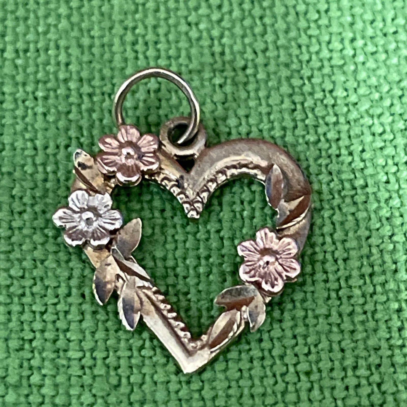 Solid 14K Yellow Rose White Gold Heart Love Flower Pendant