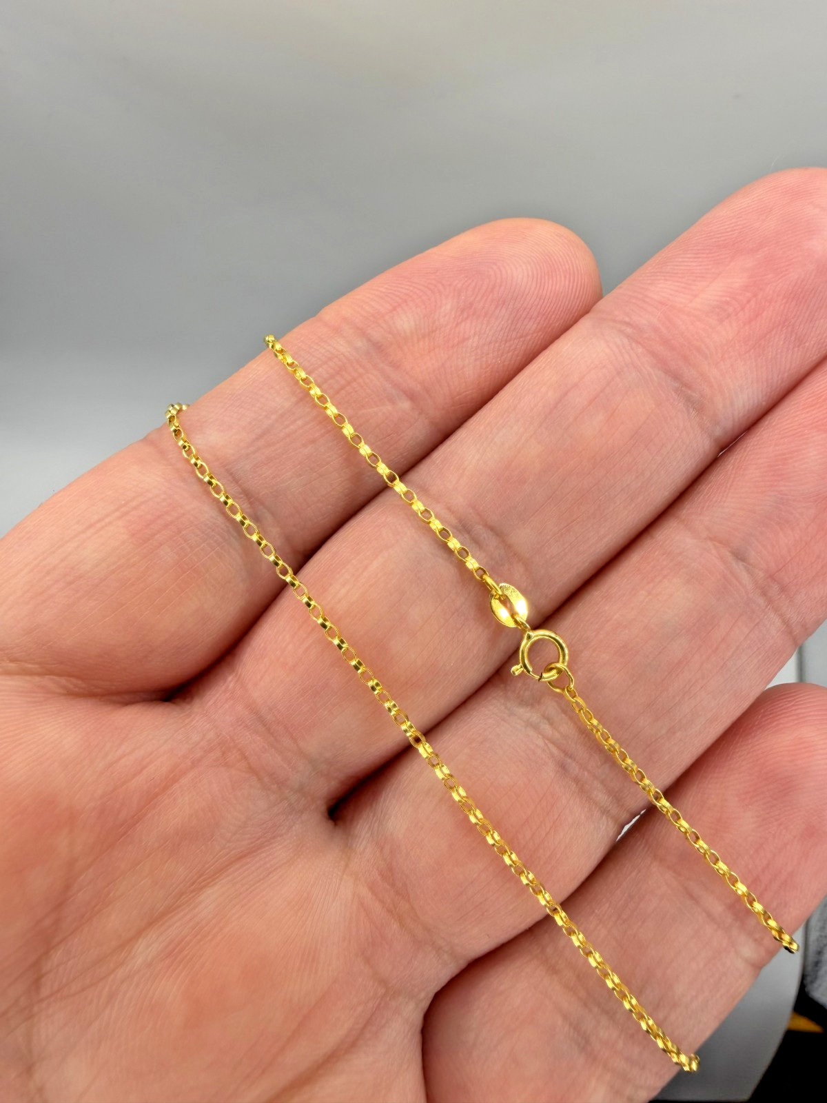 14K Solid Gold Rolo Chain Necklace, Dainty Pendant Chain 1.1mm