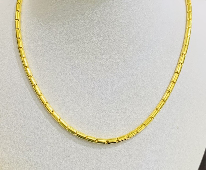Handmade 24K Solid Yellow Gold Flexible Bar Link Necklace24.5Inches 35.60GM(2.9m