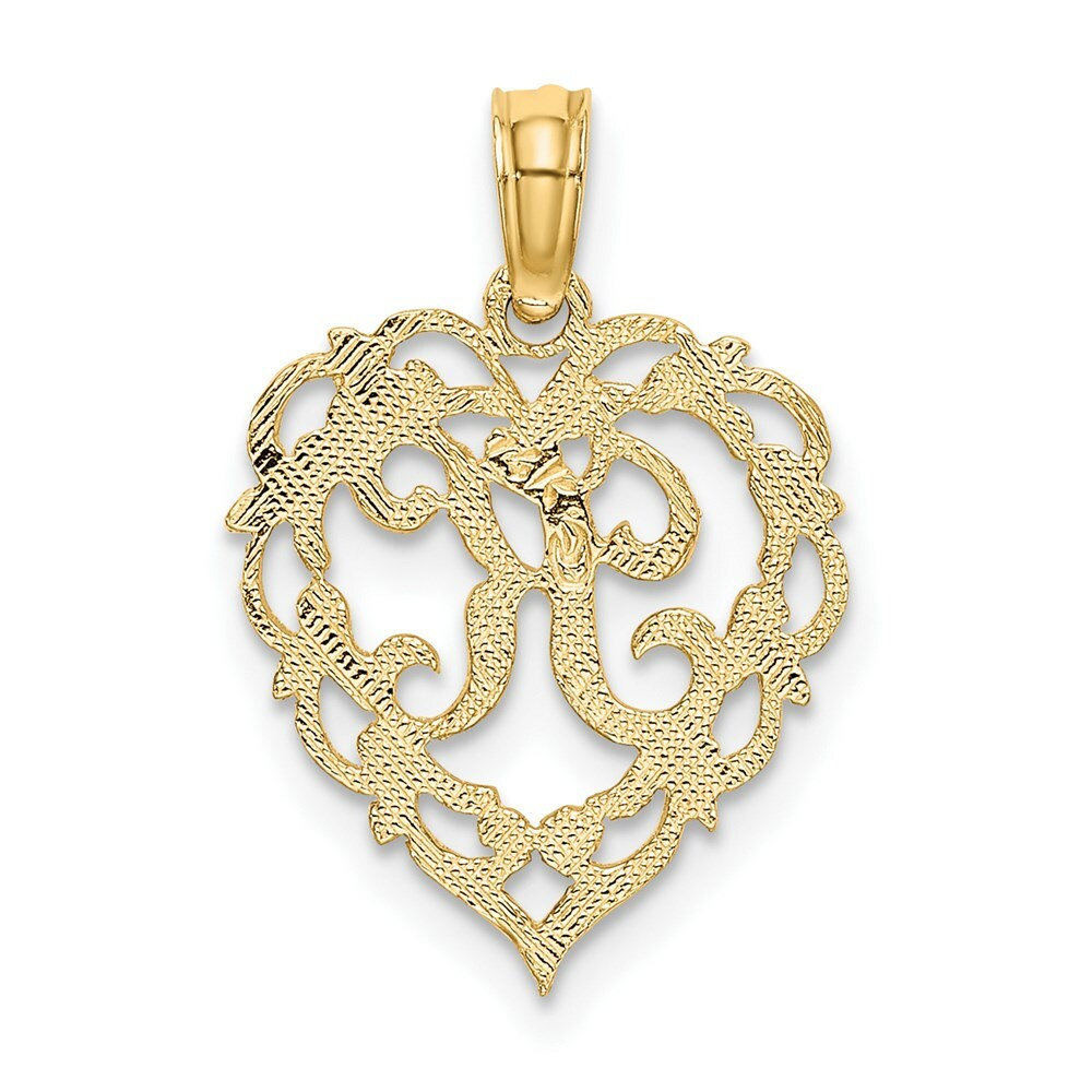 14K Yellow Gold K Script Initial In Heart Pendant