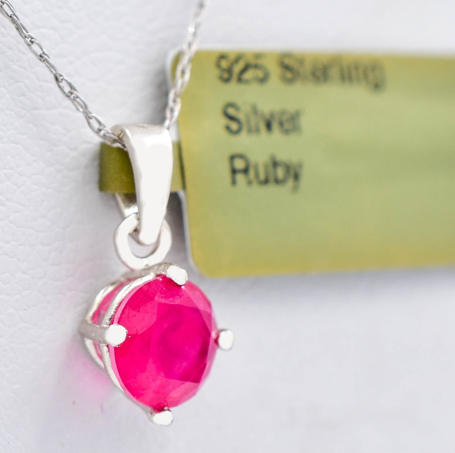LAB CREATED 1.22 Cts RUBY SOLITAIRE PENDANT NECKLACE .925 SILVER -MADE IN USA