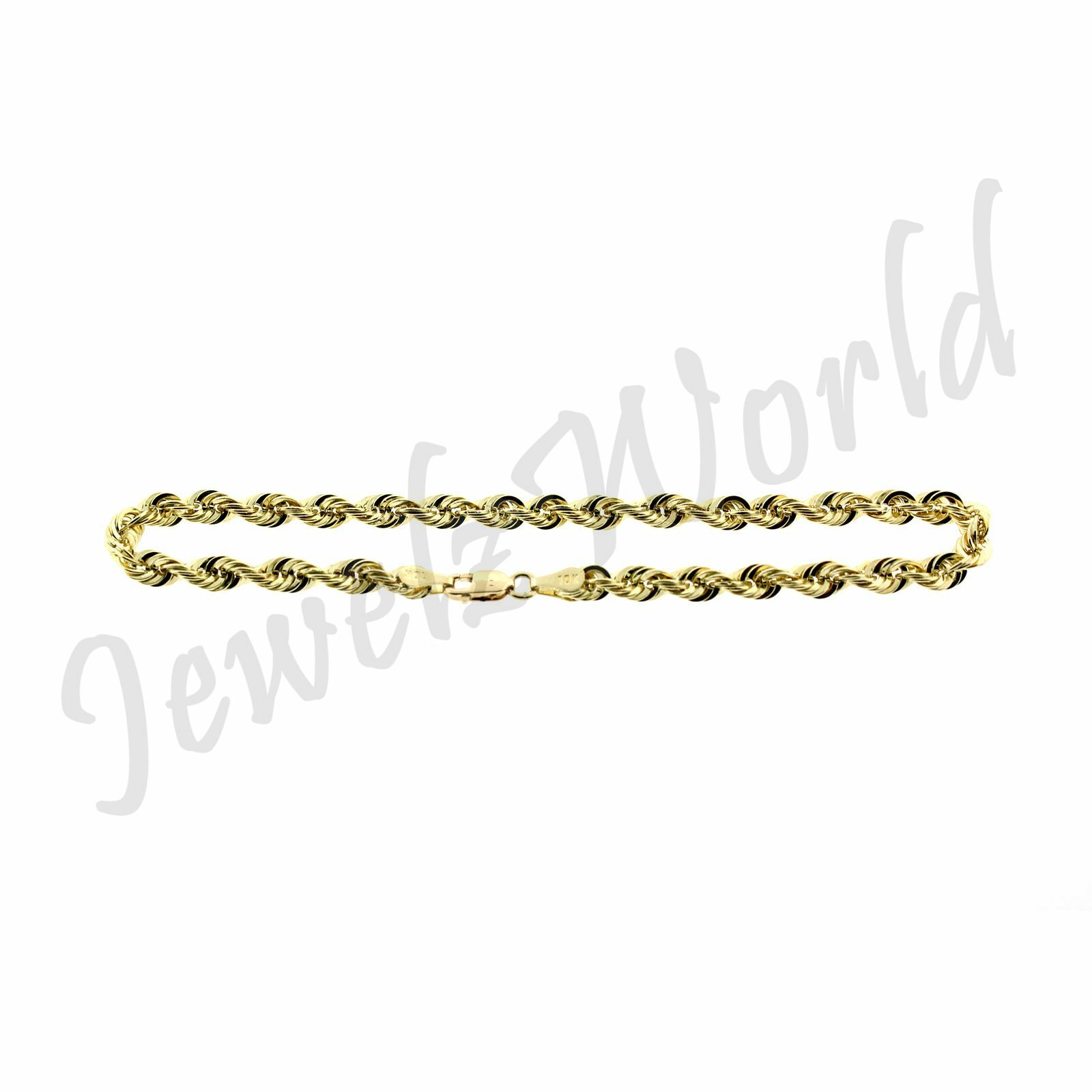 Real 10K Yellow Gold 2.5mm Rope Chain Bracelet Men Women 7″ 8″ 9″ 10″