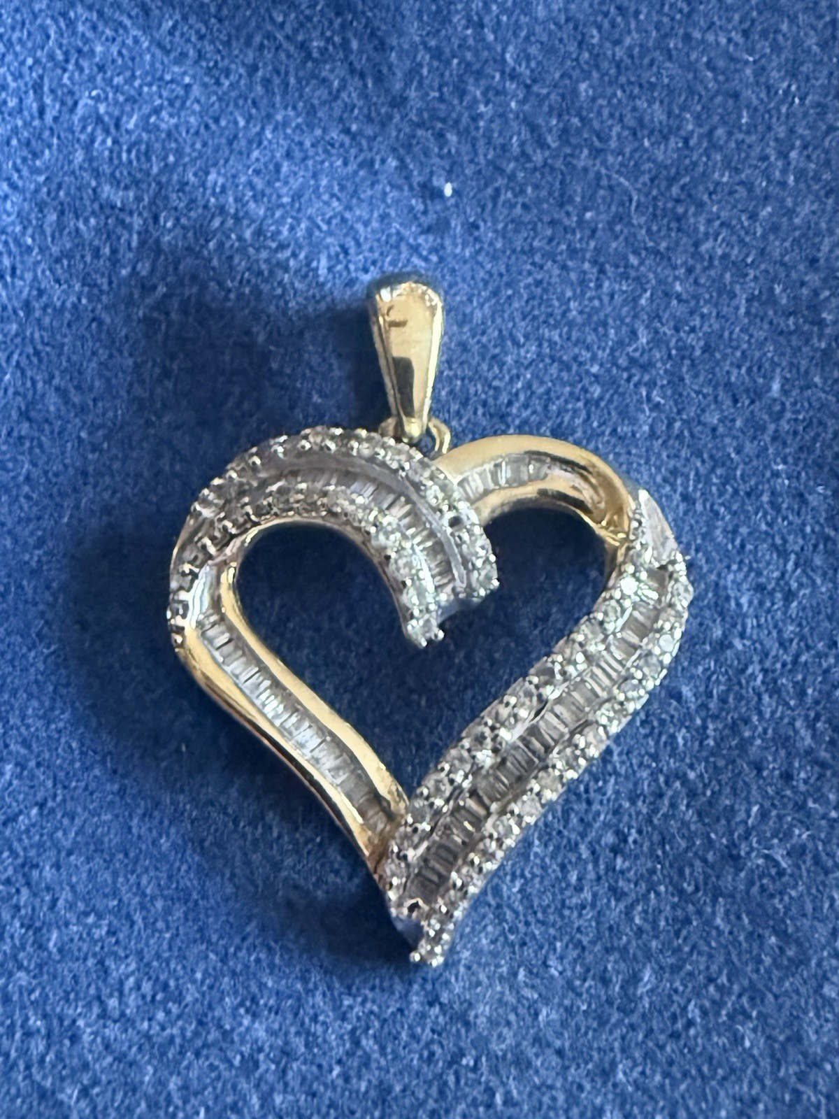 Baguette-Cut and Round Diamond Heart Pendant 1/2 CT. Total Weight 10K Gold