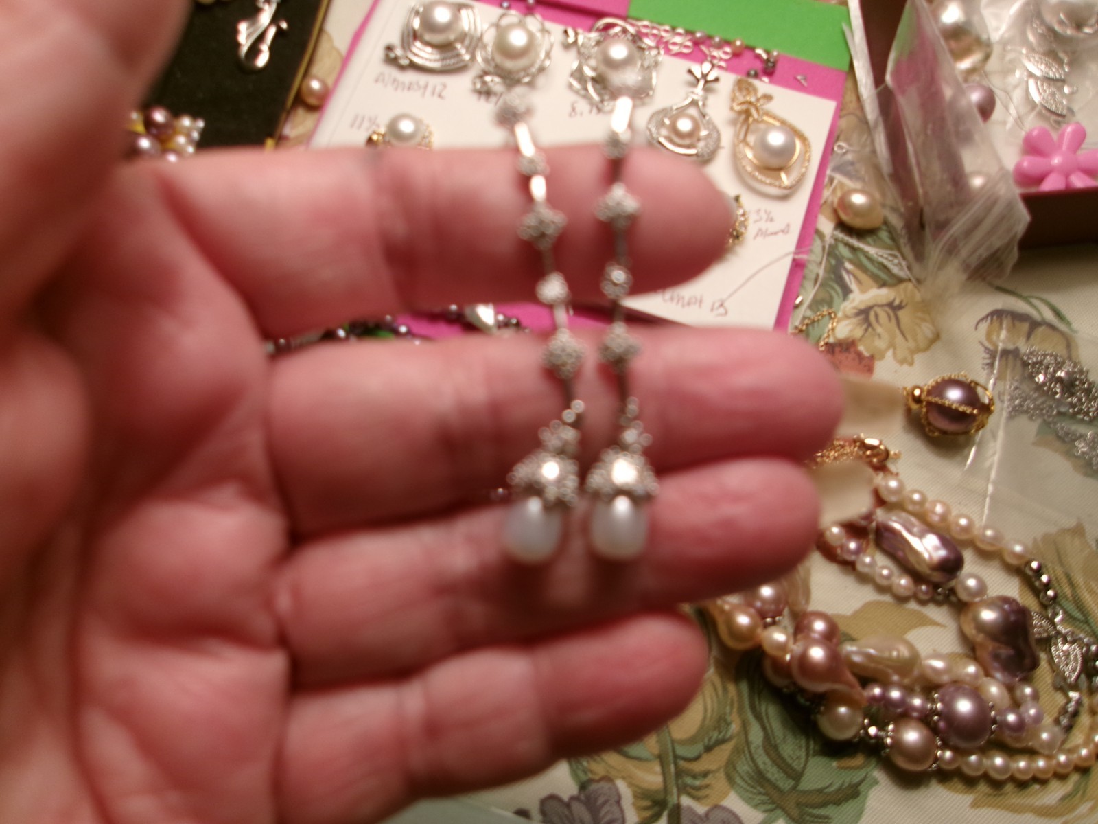 PEARL LONG EARRINGS STUNNING GLASS WORK