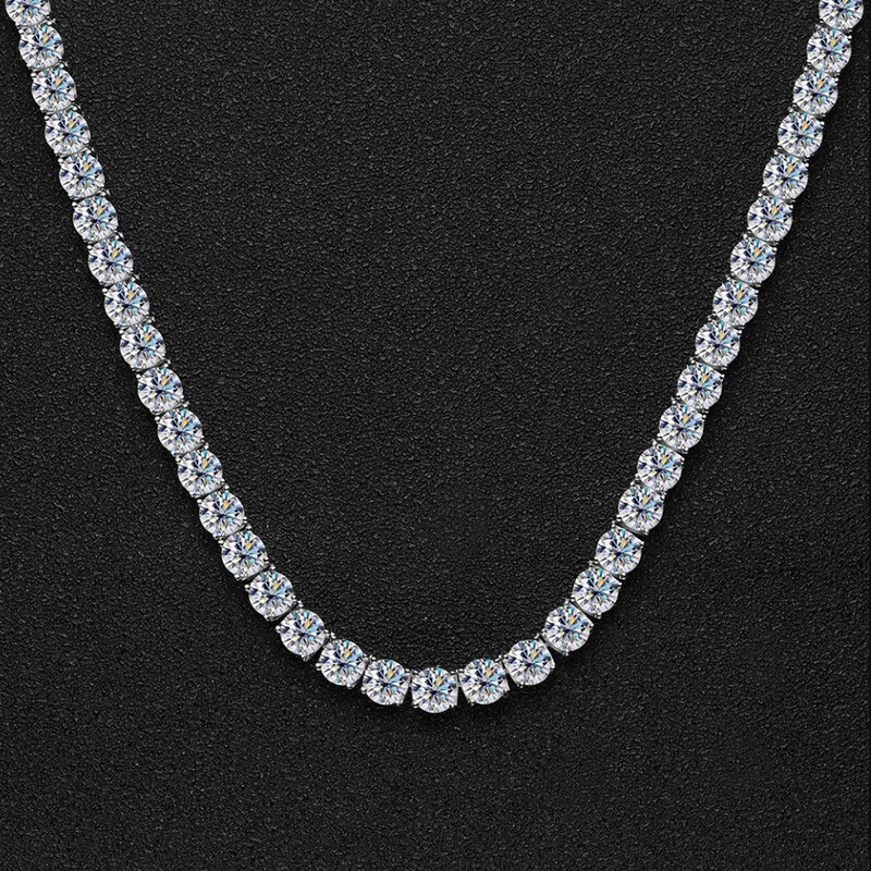 1ct D Color Round Cut Moissanite Tennis Necklace For Men Women S925 Silver GRA