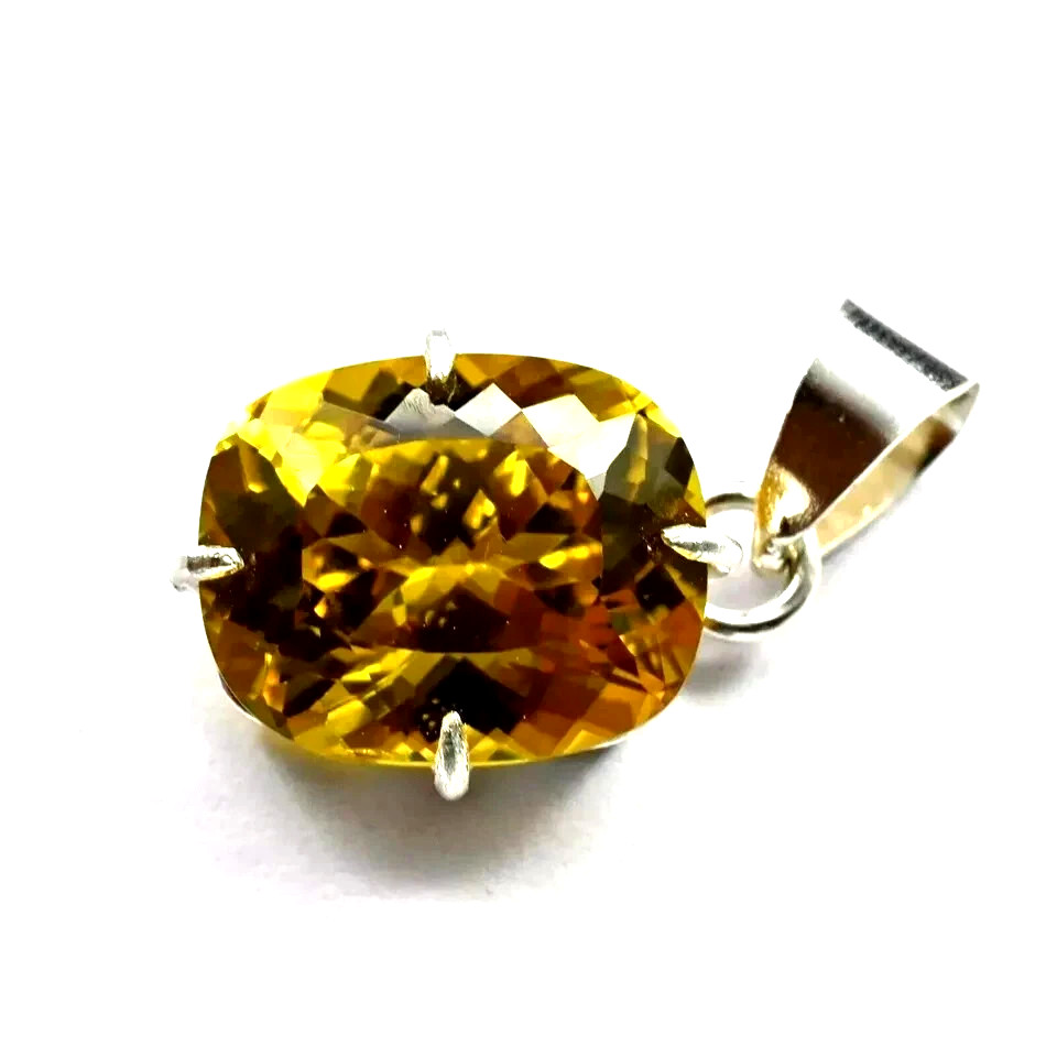 Natural 25 Ct Yellow Sapphire Cushion Cut 925 Solid Silver Pendant Gemstone