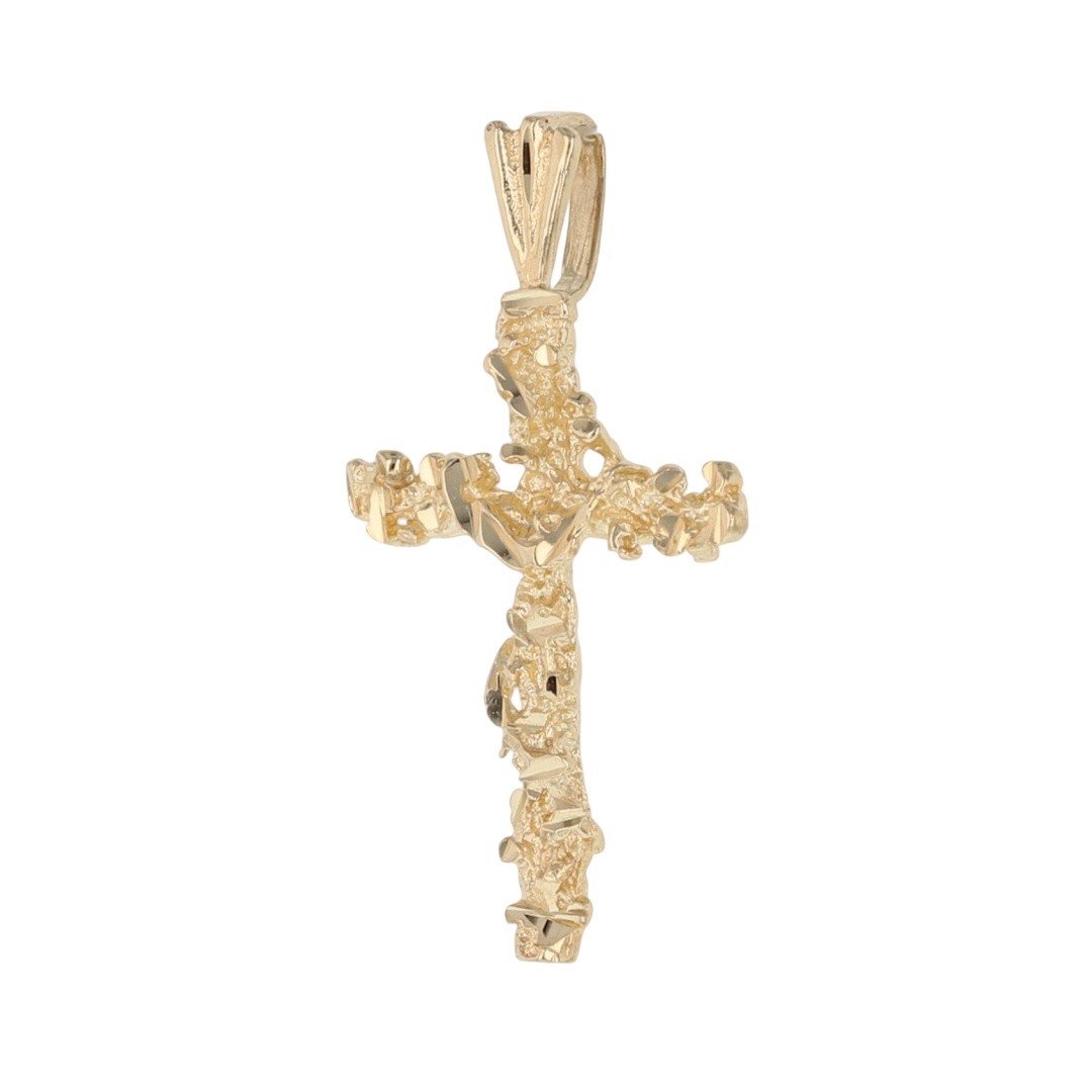 1″ Religious Cross Nugget Pendant without Chain 14k Yellow Gold 1.53 Grams