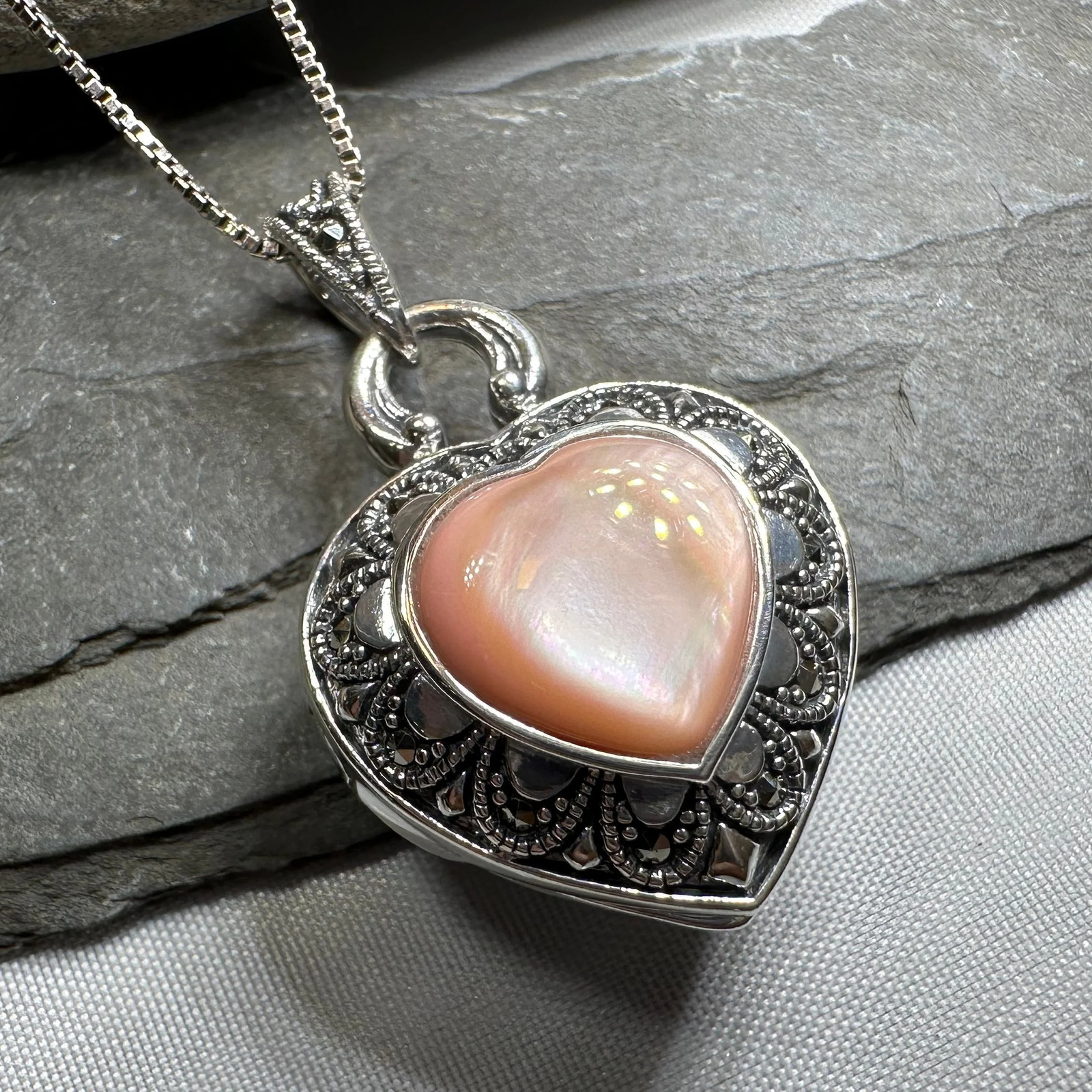 Locket Heart Marcasite Necklace in Sterling silver