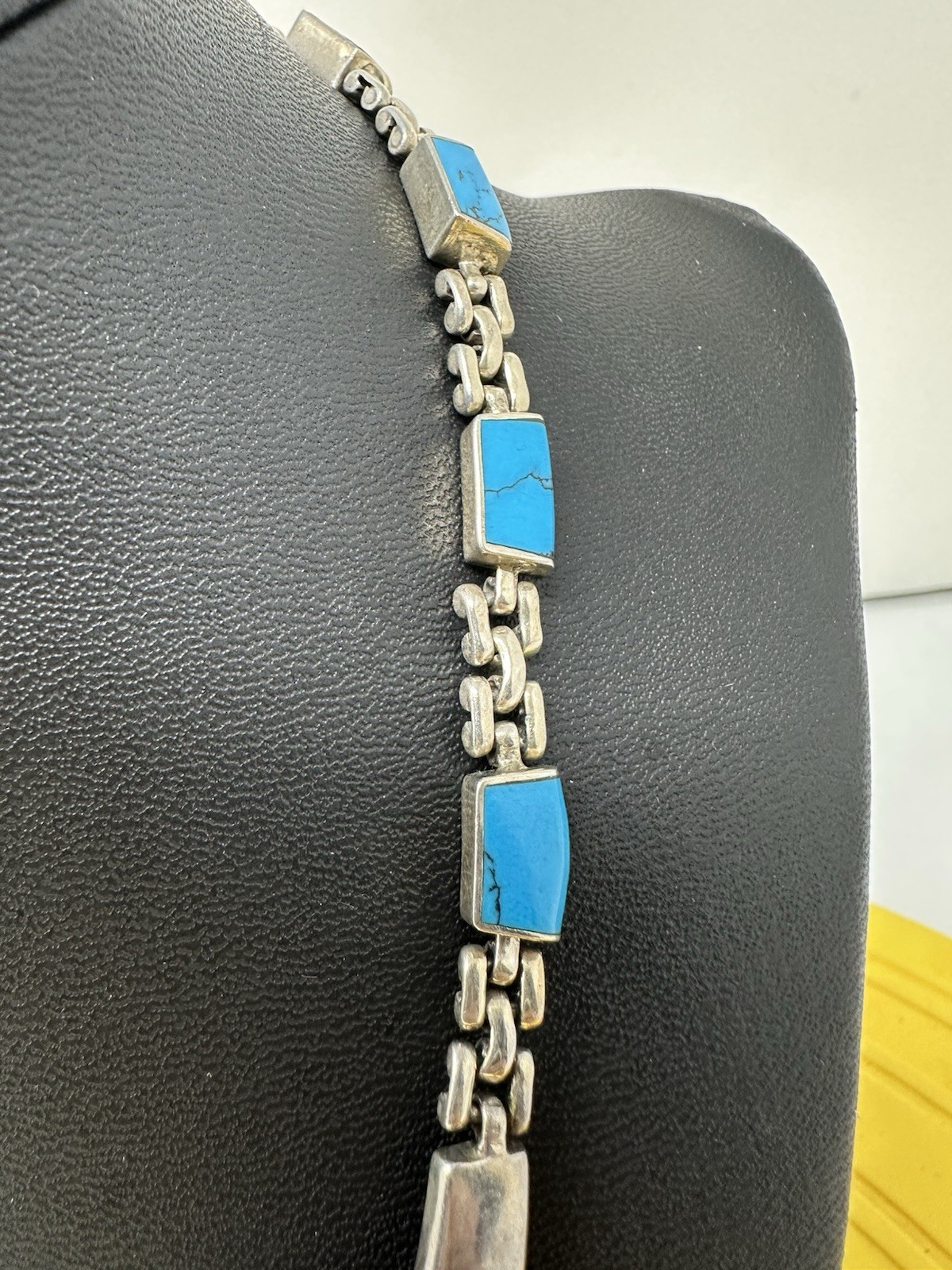 Sterling Silver Turquoise Pendant Choker Necklace 57g 17 In Modern Elegant Chic