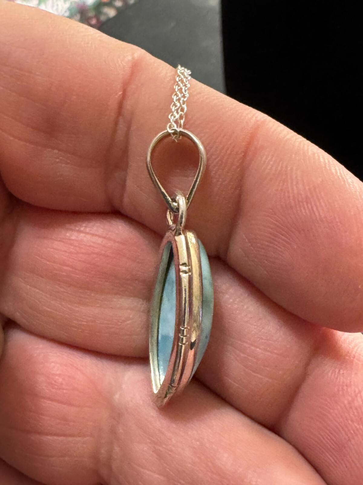 Vintage AV Sterling, silver oblong, unknown, solitary stone (Might be Larimar?)