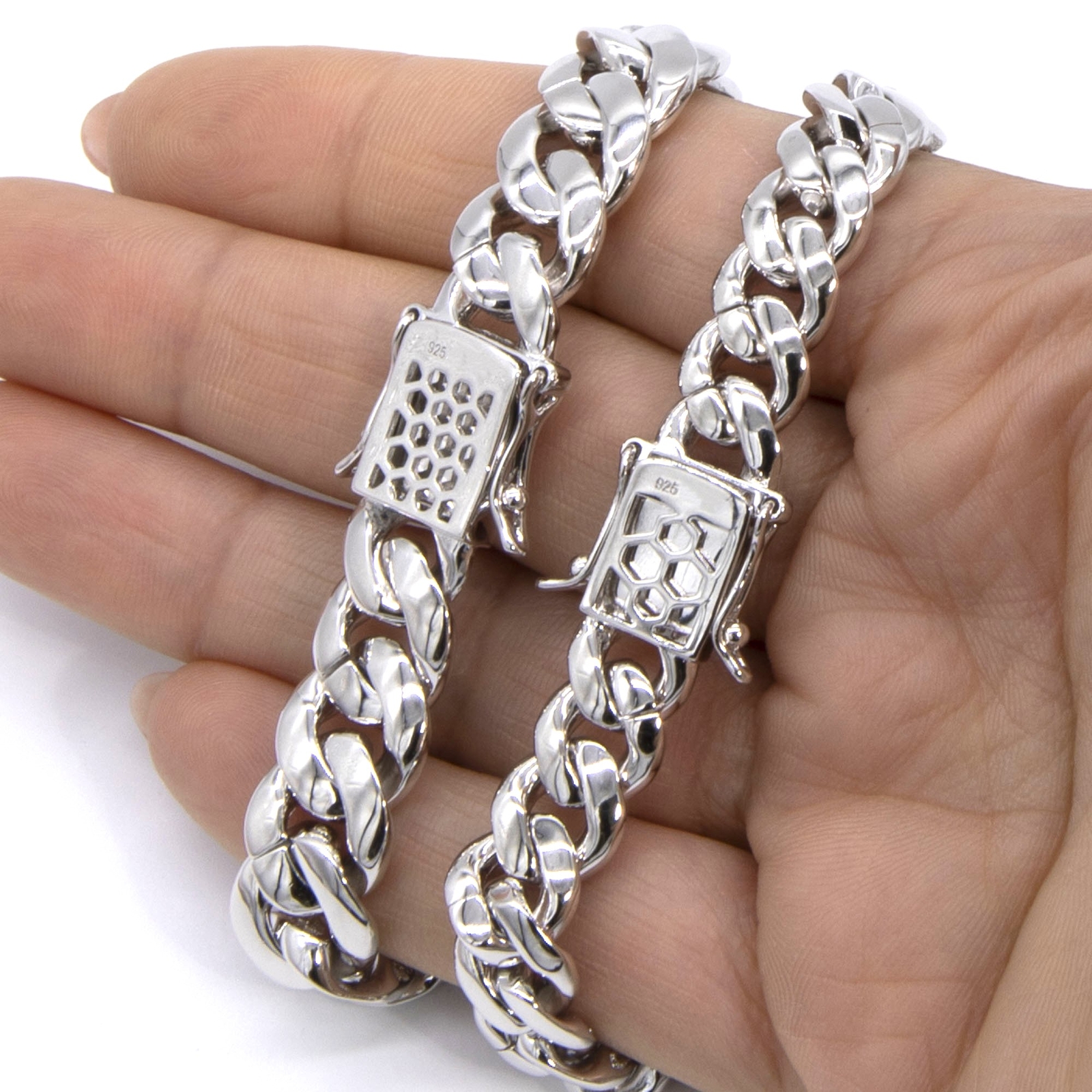 Moissanite Cuban Link Chain Solid Sterling Silver 925 All Sizes