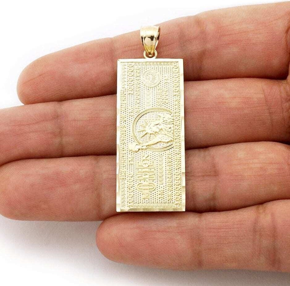 10k Yellow Gold Million Dollar Bill Banknote Money Diamond Cut Charm Pendant