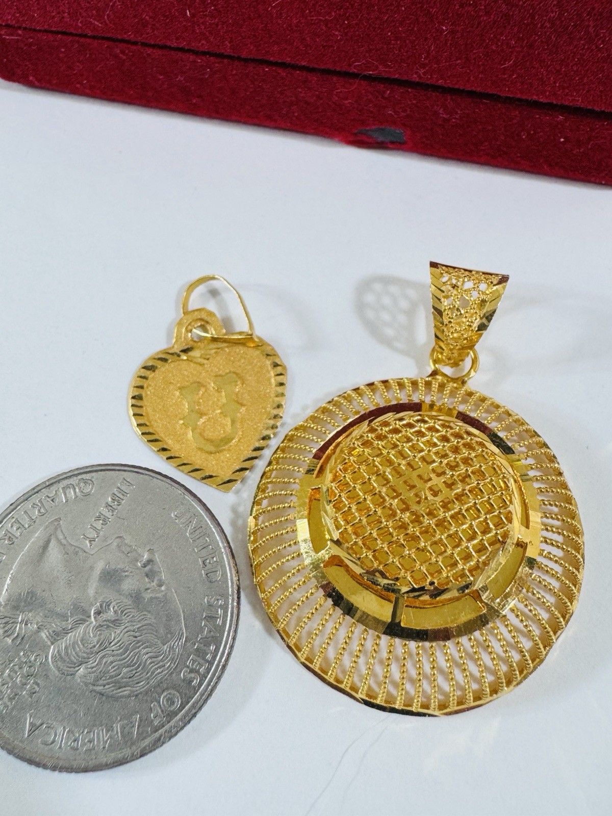 Rare 22K 916 Real Gold Two Set of Pendant U Heart & Round 5.2g