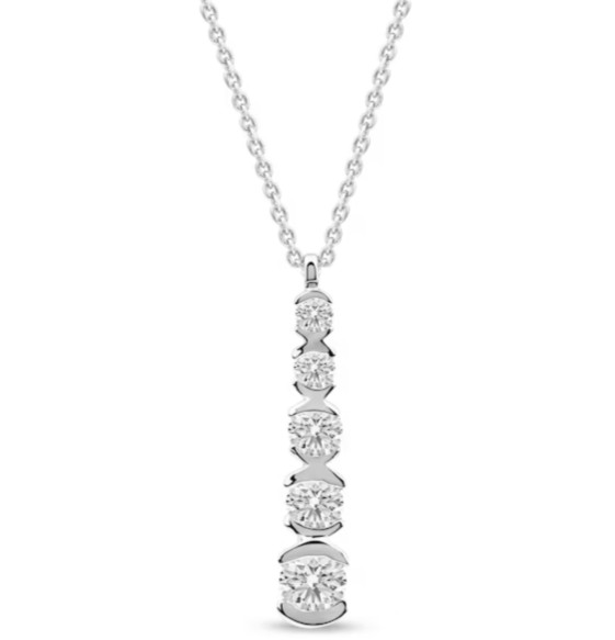 1/2 Ct Certified Lab-Grown Diamond Graduated Linear Drop Pendant Sterling Silver