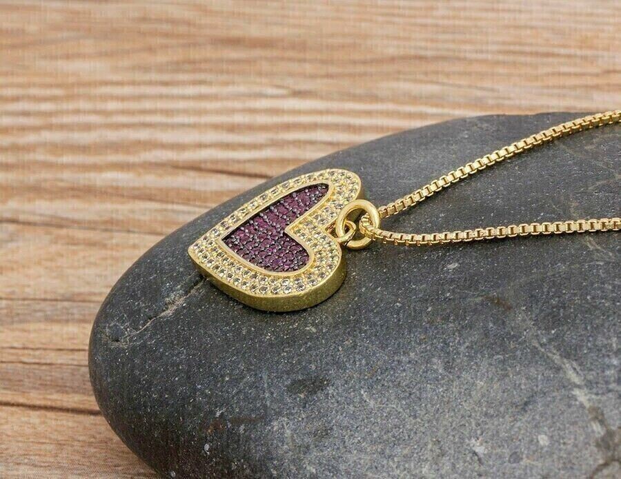 14k Yellow Gold Plated 1.60Ct Round Cut Lab Created Pink Sapphire Heart Pendant