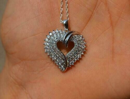 2 Ct Round Cut Diamond Cluster Heart Love Pendant Solid 14K White Gold Finish