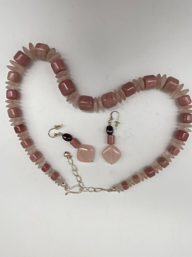 Jay King DTR Mine Finds Necklace & Earrings Pink Rondellelle .925 Graduated 19″