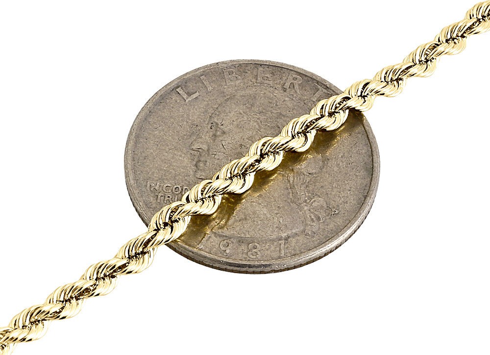 Mens Ladies 1/10th Yellow Gold 4mm Hollow Rope Chain Necklace 18 – 30 Inches