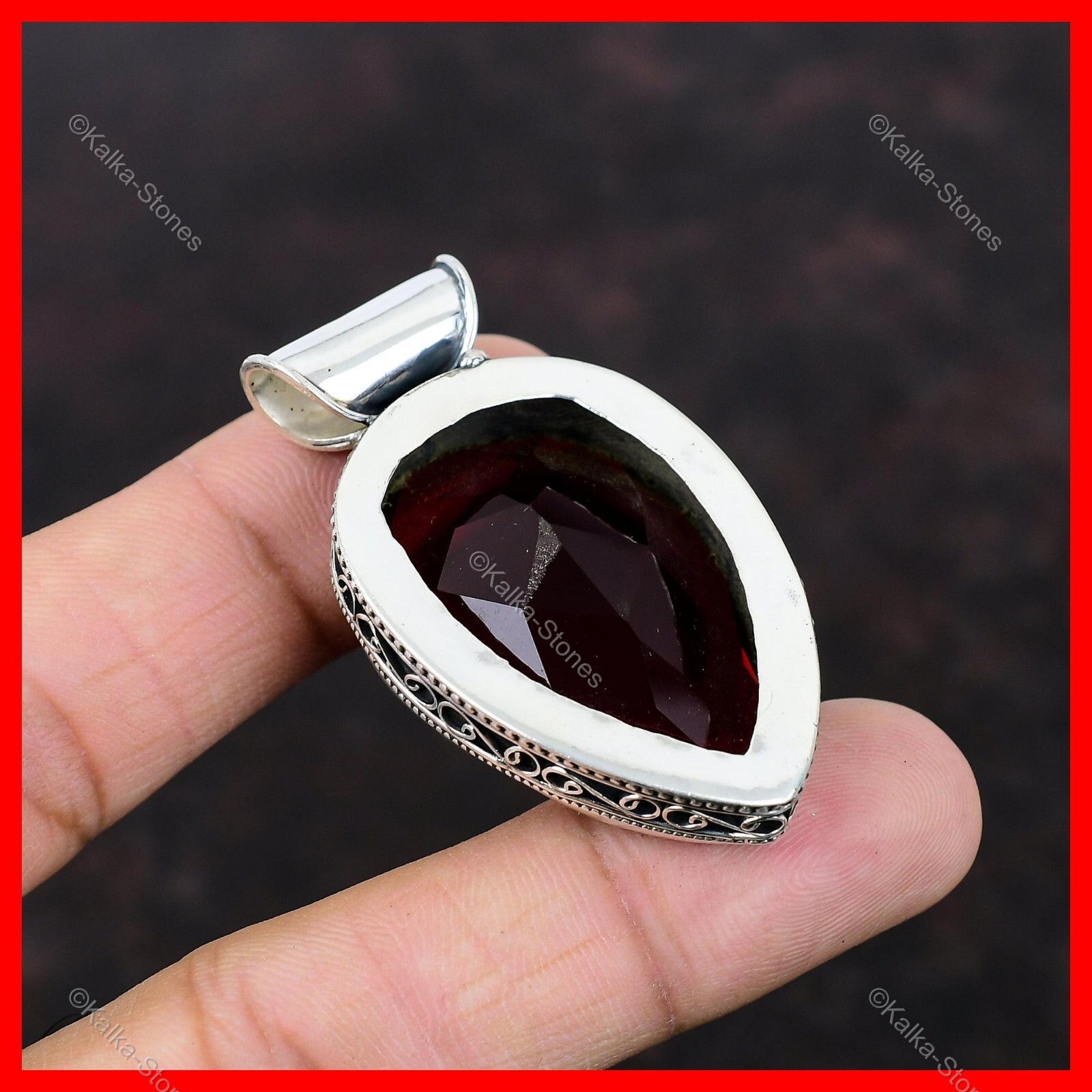 Cyber Monday Sale 925 Silver Pear Mozambique Garnet Gemstone Vintage New Pendant