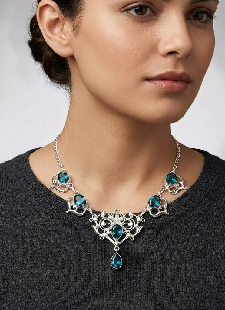 London Blue Topaz Gemstone 925 Sterling Silver Jewelry Necklace Size-17-18″