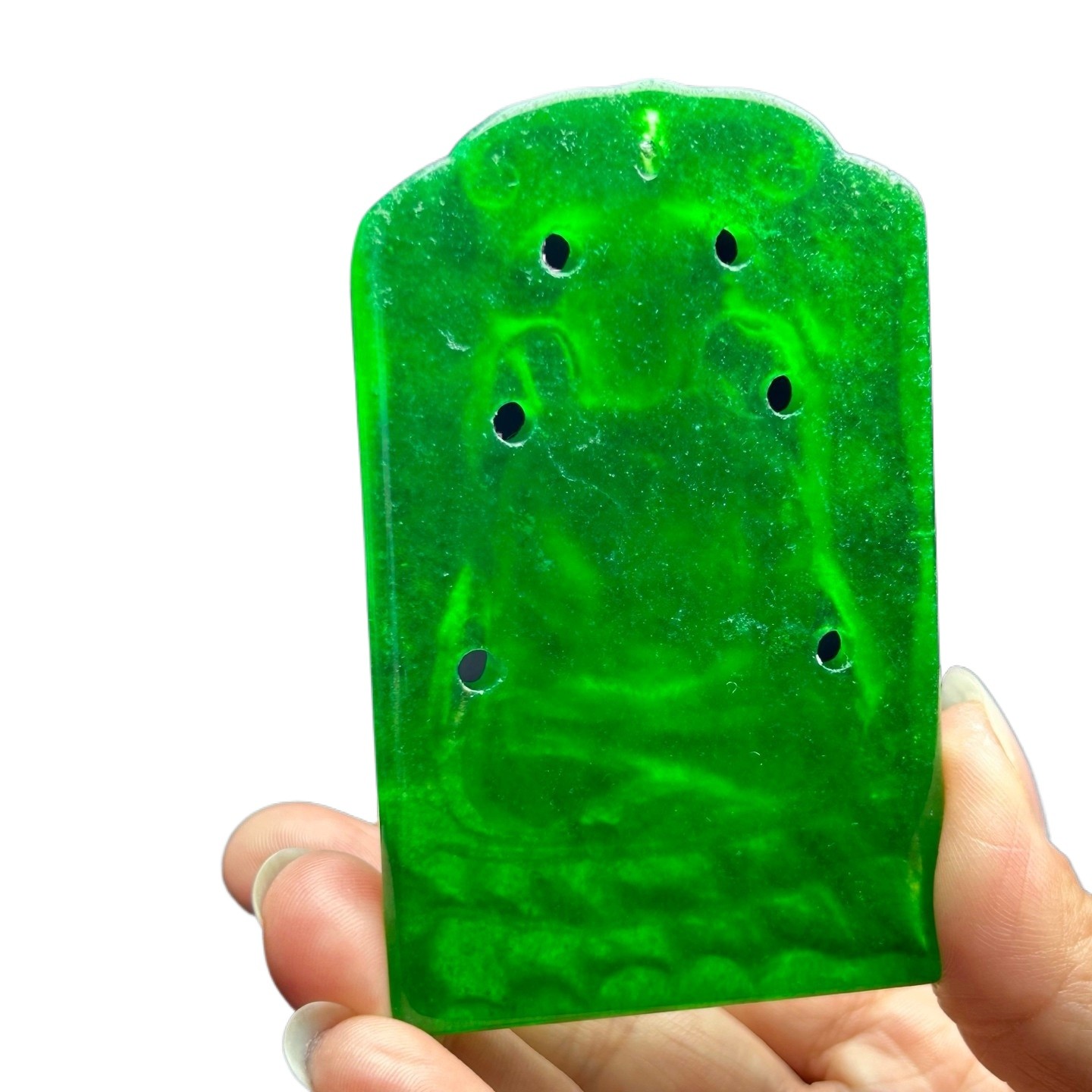 Natural Ice Green Burmese Jadeite Hand Carved Buddha Lucky Pendant Necklace