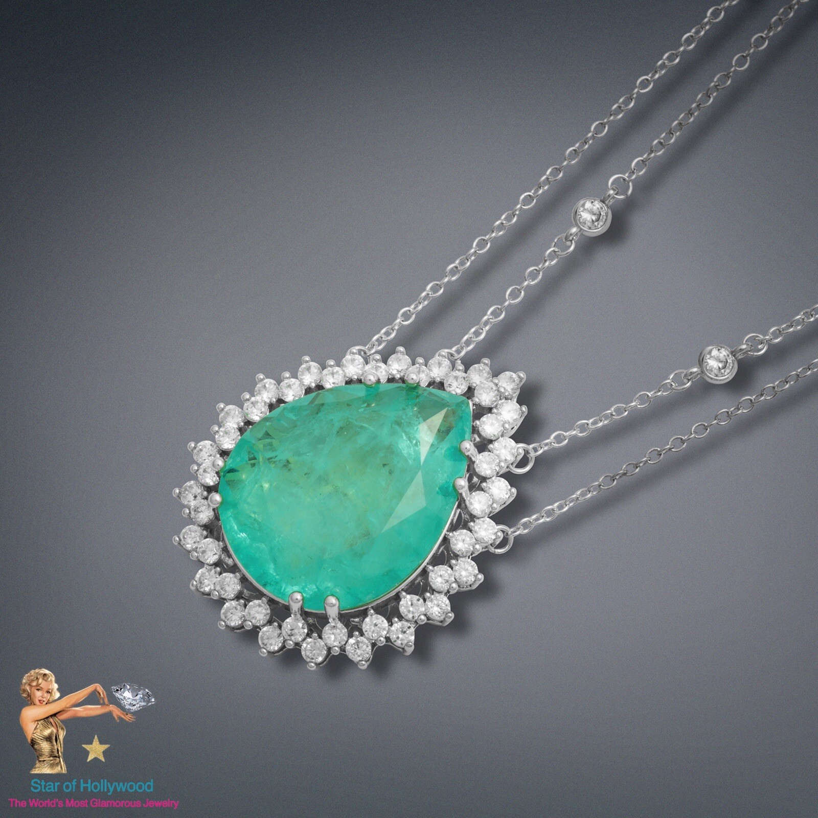 CARIBBEAN BLUE NATURAL GLOWING NEON PARAIBA TOURMALINE NECKLACE PENDANT 925 SS