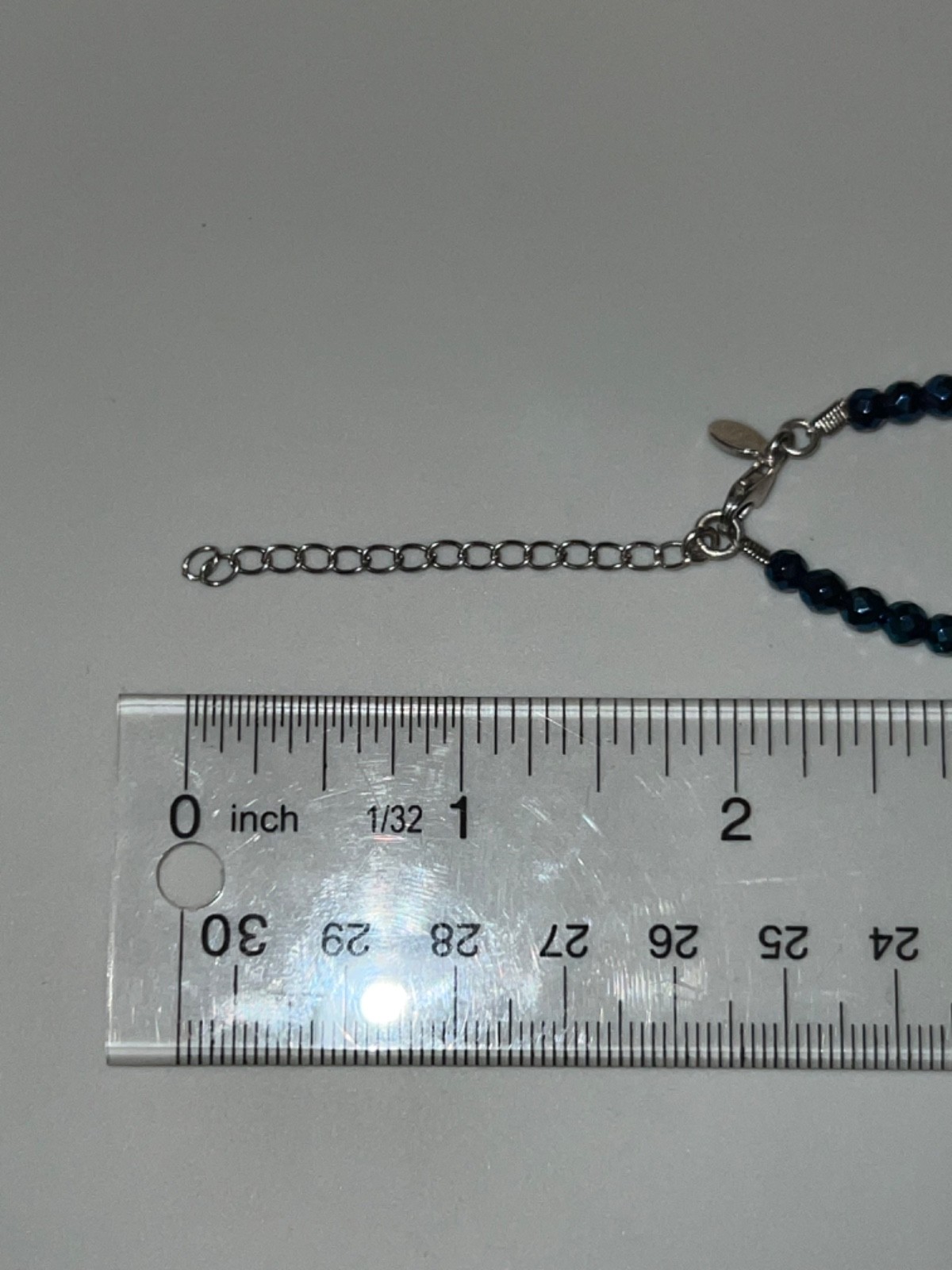 Signed SI 925 INDIA Sterling Silver Small Faceted Navy Blue Spinel Necklace