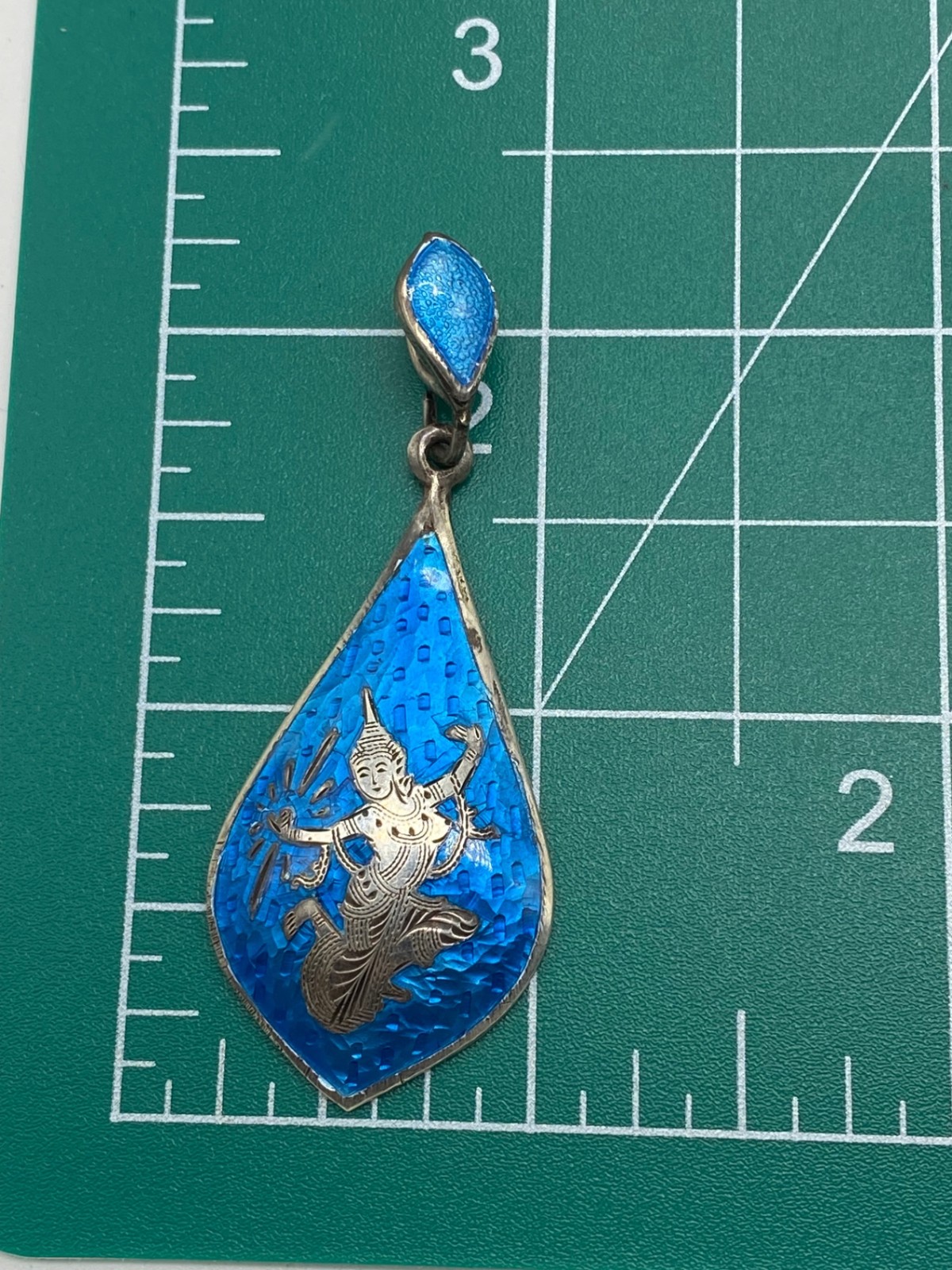 Vintage Siam Sterling Silver Blue Enamel Dancer Pendant