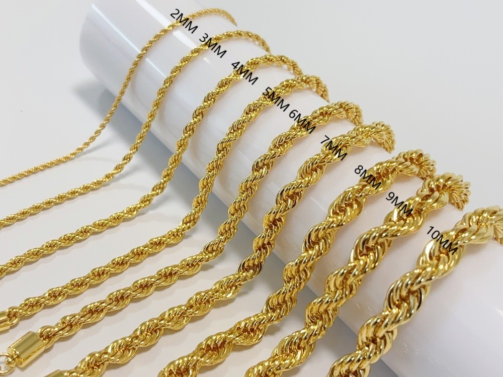 14K Yellow Gold Diamond Cut Rope 2mm-10mm Chain Link Bracelet 7″ 7.5″ 8″ 8.5″ 9″