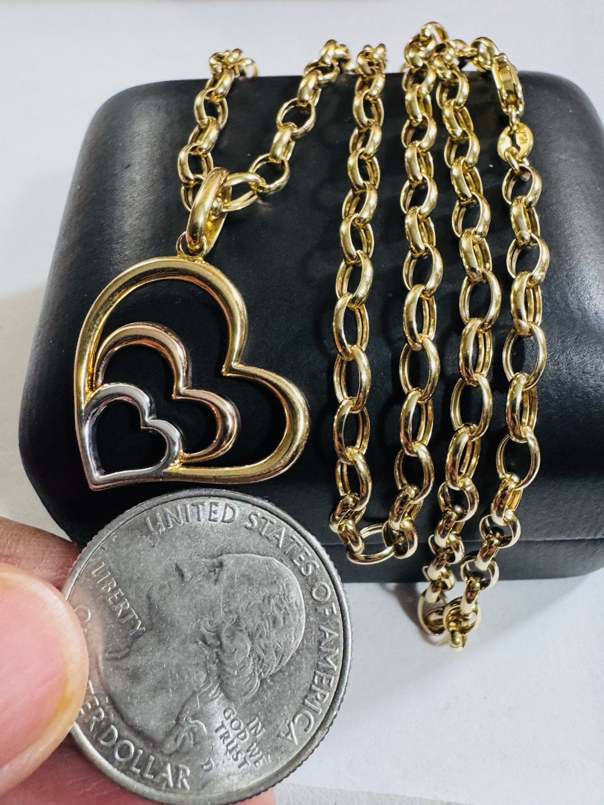 18K 750 Real Find Pure Tricolor Gold Heart Necklace 19.7/20” Inch Long 6.7g 4mm