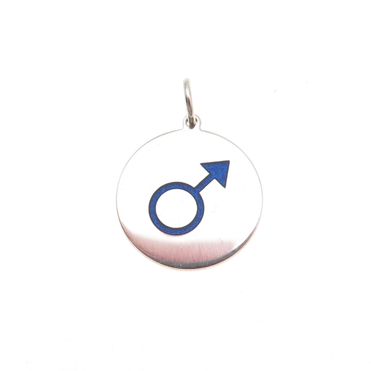925 Sterling Silver Blue Enamel Male Symbol Round Tag Mini Charm Pendant
