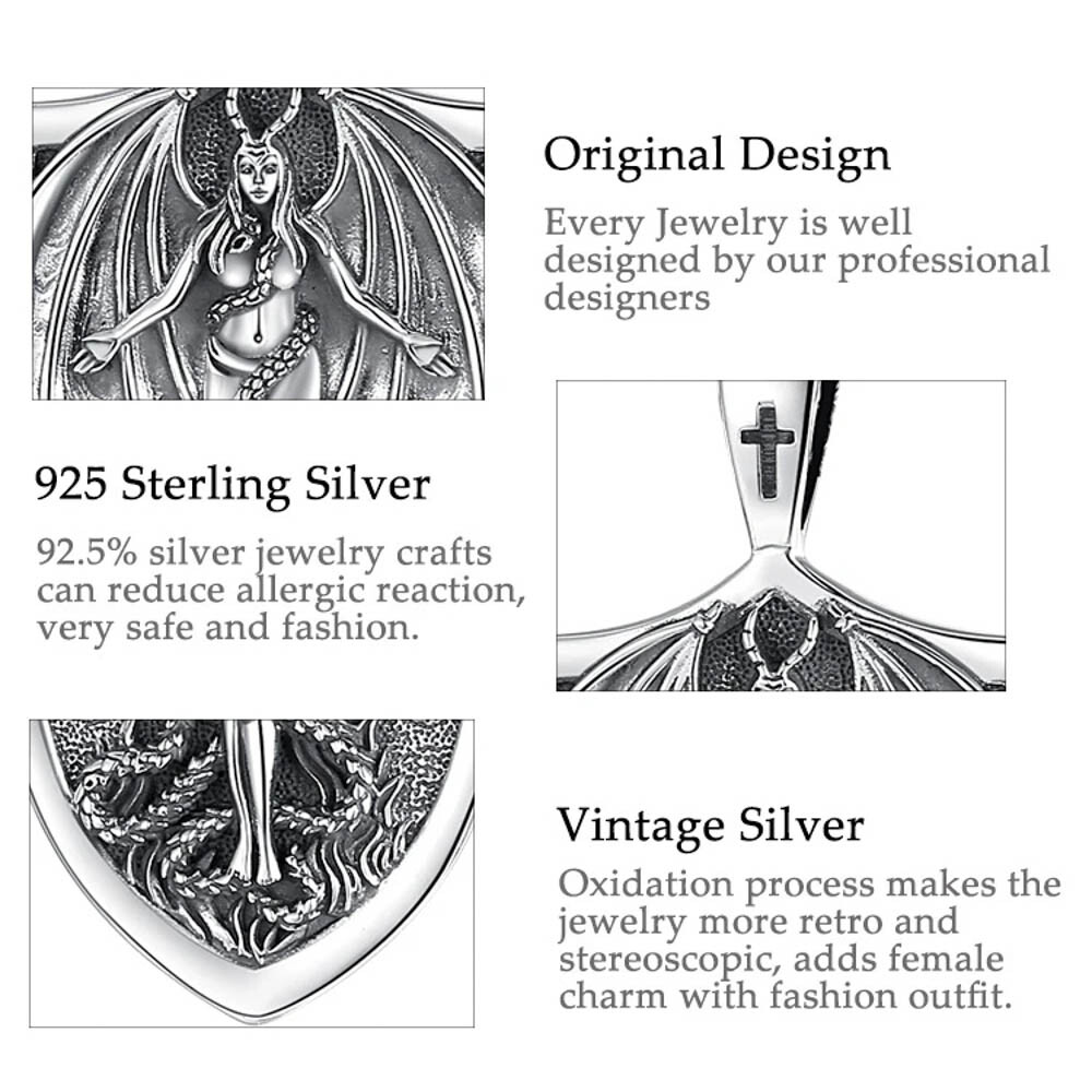 MLD 925 Sterling Silver Lilith Shield Pendant Necklace – Gothic Jewelry
