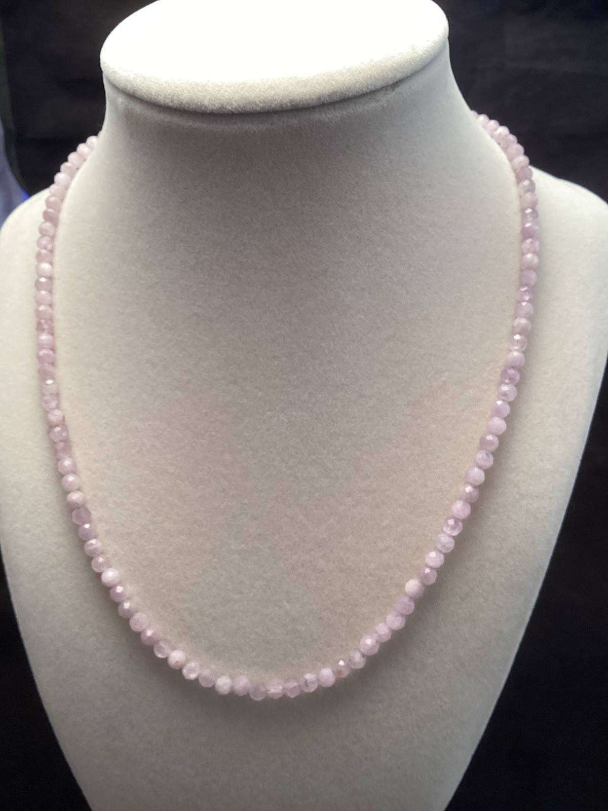 Handmade Sterling Silver Faceted Soft Violet Natural Kunzite Beaded Necklace 18”