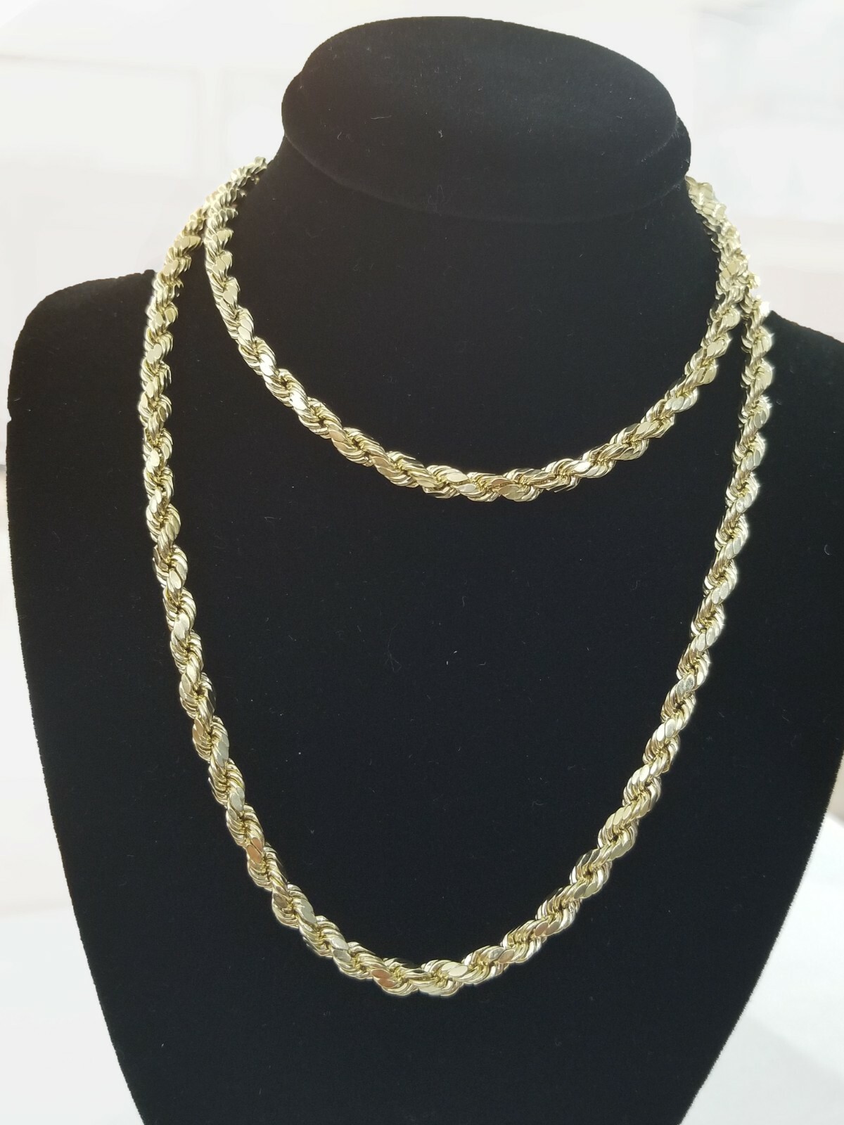 REAL 10k Gold Rope Chain 4mm 22 Inch Necklace Yellow Gold Diamond Cut Men/ Women