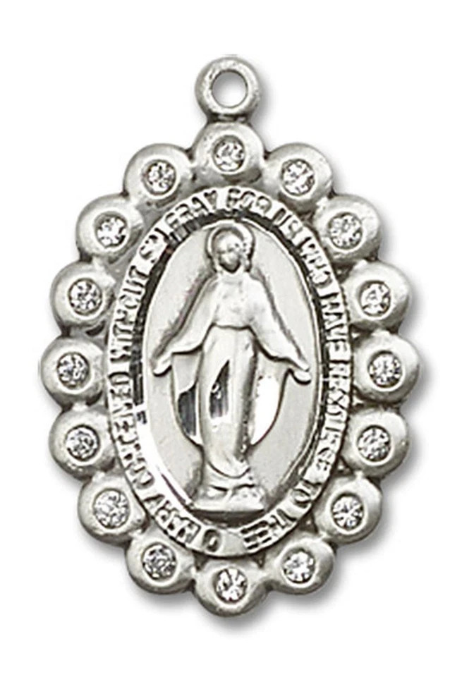 Sterling Silver Miraculous Mary Immaculate Conception Medal Necklace 18″Chain