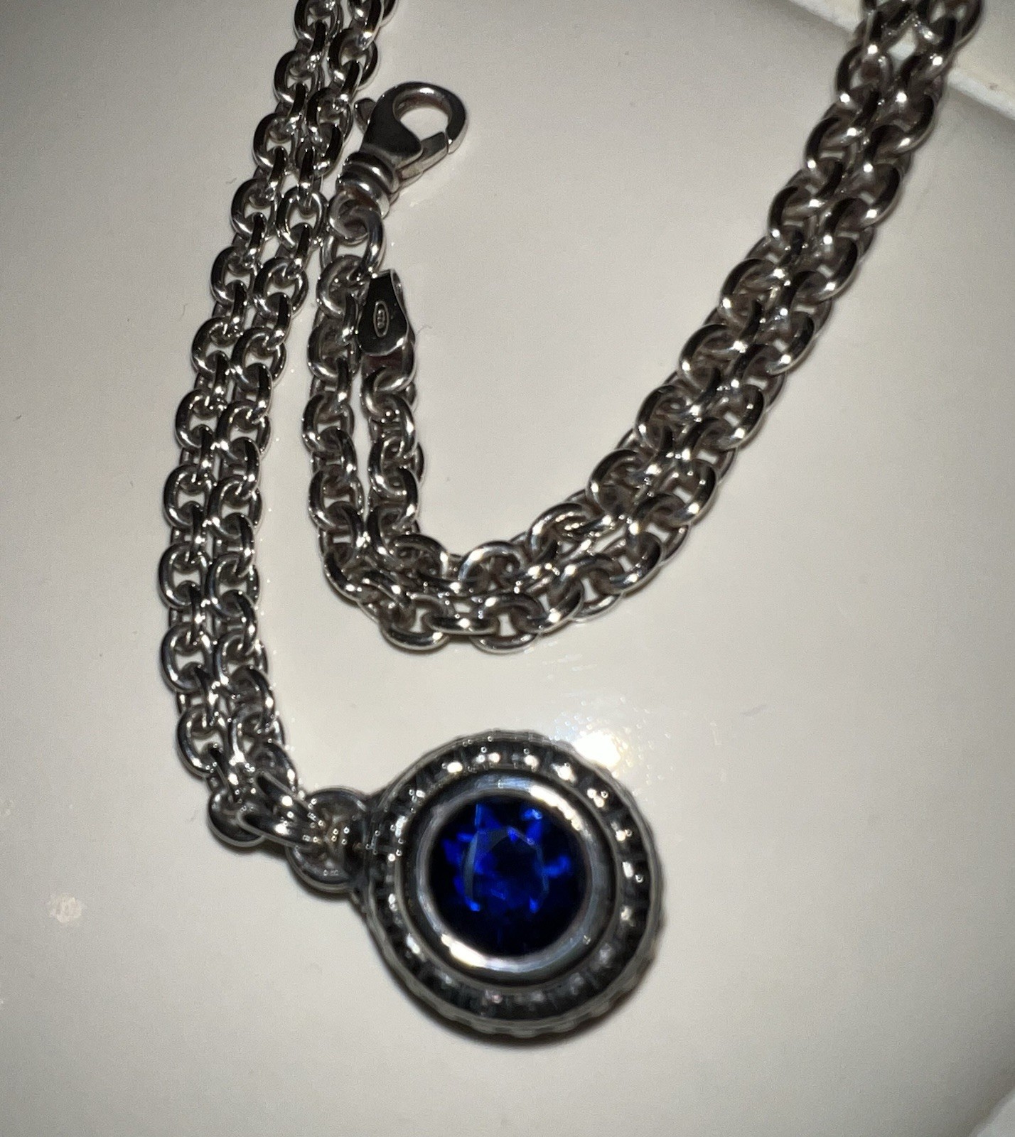 David & Ronnie Necklace, Blue Stone, Sterling 925/14K, CHAIN 24” EXCELLENT CON